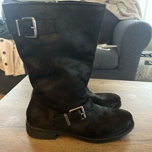 Crown Vintage Black Buckle Moto Boots
